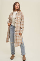 Brushed Plaid Long Shacket With Pockets