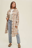 Brushed Plaid Long Shacket With Pockets