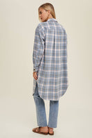 Brushed Plaid Long Shacket With Pockets