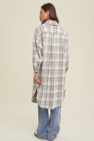 Brushed Plaid Long Shacket With Pockets