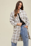 Brushed Plaid Long Shacket With Pockets