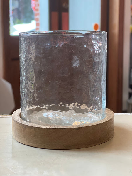 Glass and Wood Candle Holder