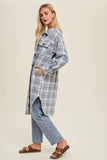 Brushed Plaid Long Shacket With Pockets