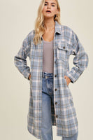 Brushed Plaid Long Shacket With Pockets