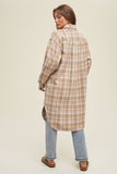 Brushed Plaid Long Shacket With Pockets